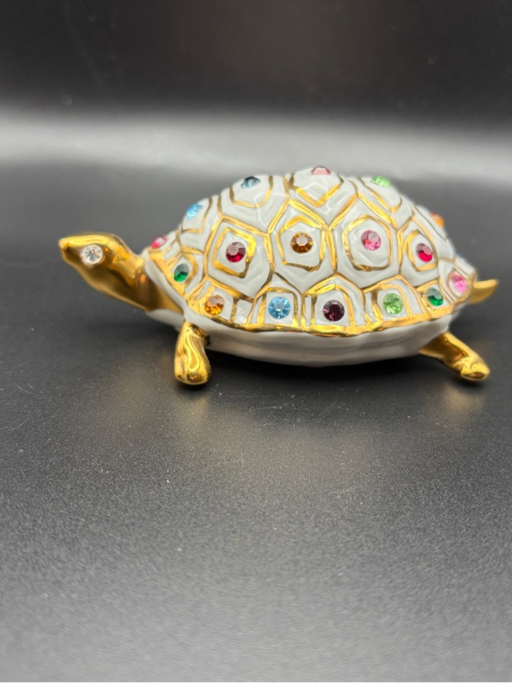 Jeweled White and Gold Capodimonte Turtle Decorative Accent